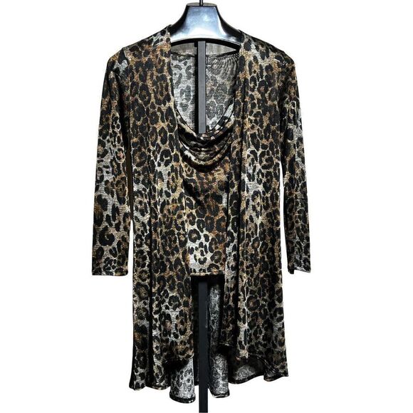 Clara Sun Woo Leopard Print 2pc Long Sleeve Tunic Set with Tank Size Medium - Picture 1 of 4